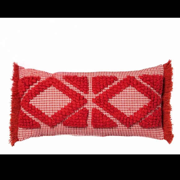Opal House Orange Red Diamond Skinny Lumbar Throw Toss Pillow - Set of 2 - Picture 1 of 8